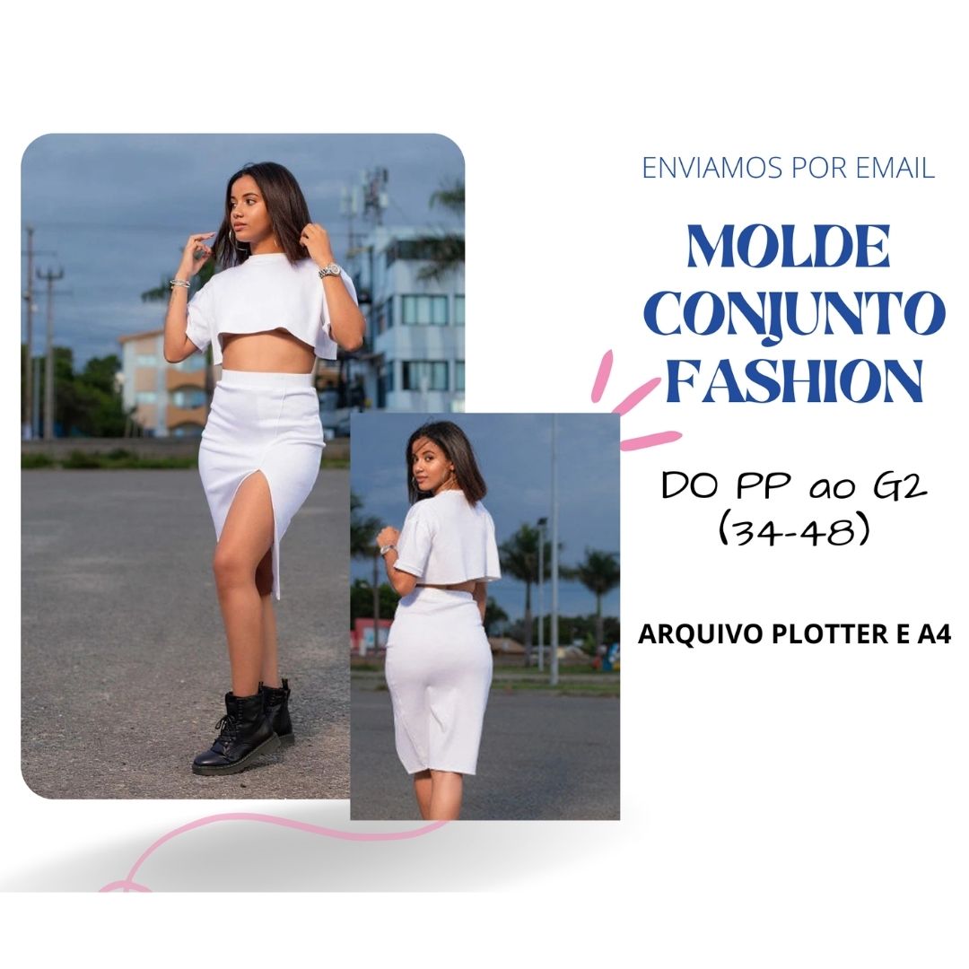 Molde De Conjunto Blusa Cropped Saia Fashion Em Pdf Atacad O Da