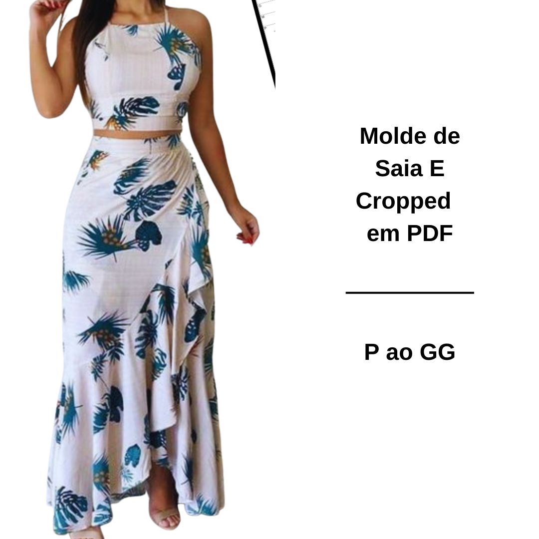 Molde de Conjunto Saia e Cropped em Pdf Atacadão da Costura