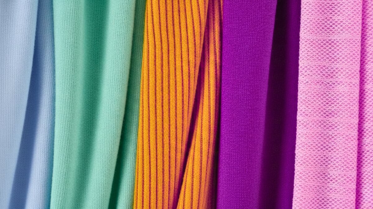 Vários tipos de tecidos de malha um ao lado do outro